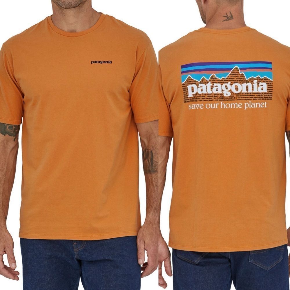 Patagonia save our home P-6 Logo graphic Mission Organic crew T-shirt orange M